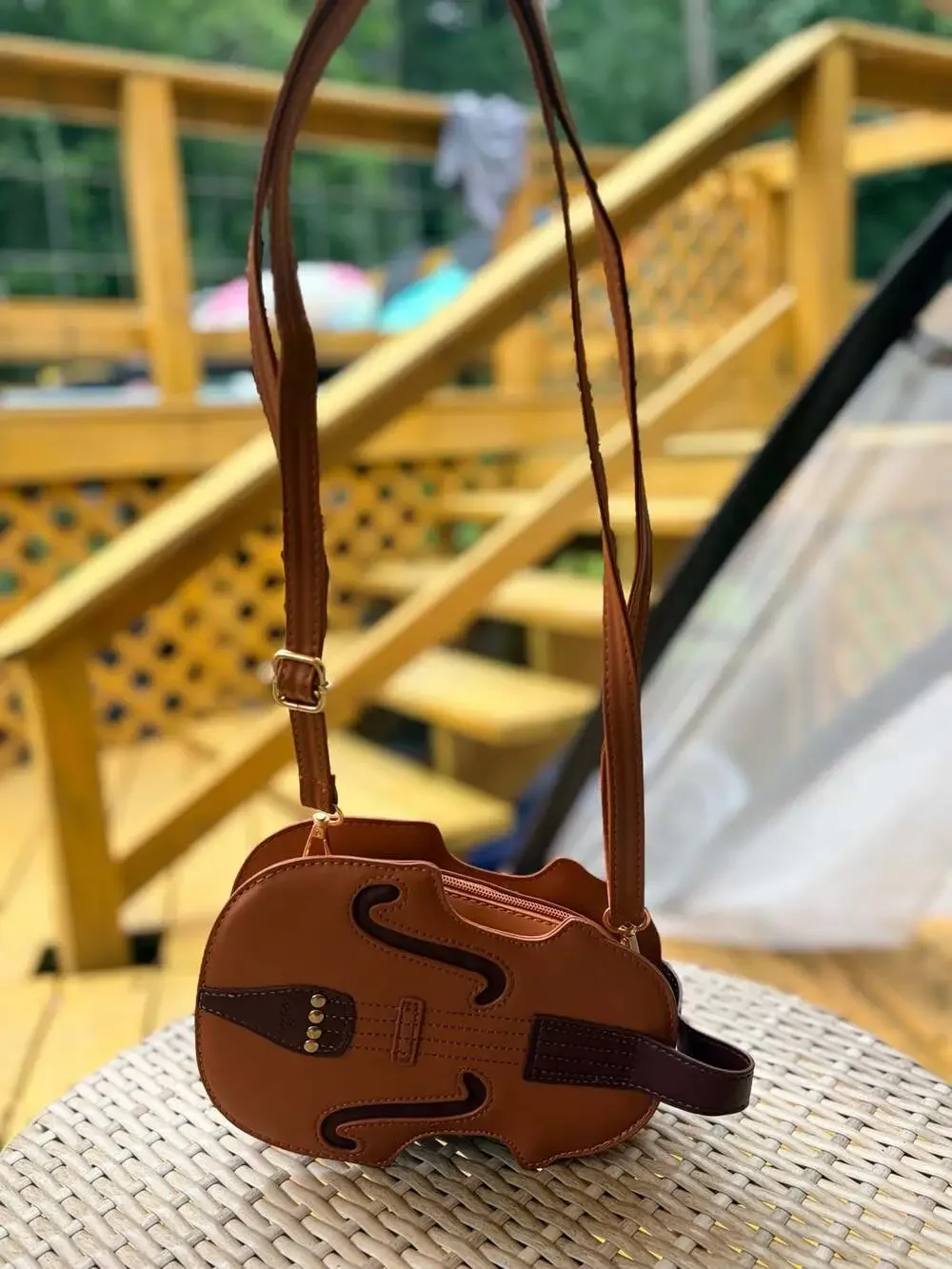 Violin Shaped PU Leather Crossbody Bag Backpack Brown